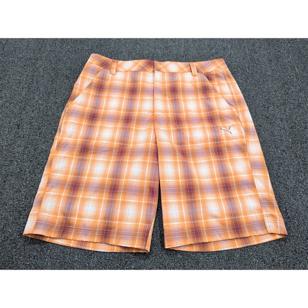 Puma Golf Men's Cell Tech Performance Shorts 562655 Orange Plaid Size 34